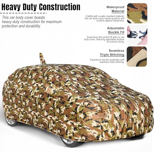 Image of Allextreme 100% Waterproof Car Body Cover for Maruti 800 All Model & Year Triple Stitched with Mirror Pockets Full Bottom Elastic Dustproof & UV Resistant All-Weather Protection (Military /Army)