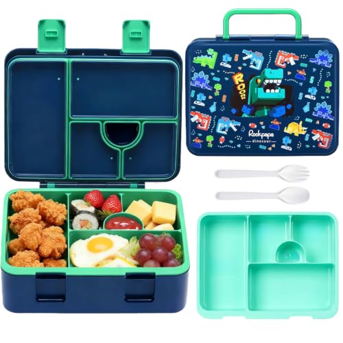 Image of rockpapa 5.5 Cups Bento Lunch Box for Kids, 5-Compartment, Dinosaur