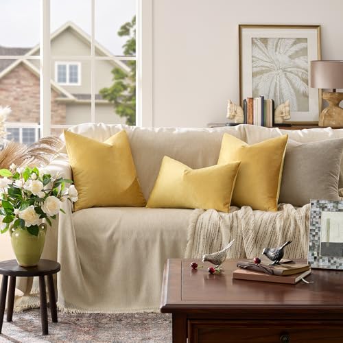 Image of GIGIZAZA Decor Throw Couch Pillow Covers,Sofa Cushion Yellow Pillow Covers,Velvet Pillow Cases 24 x 24inch