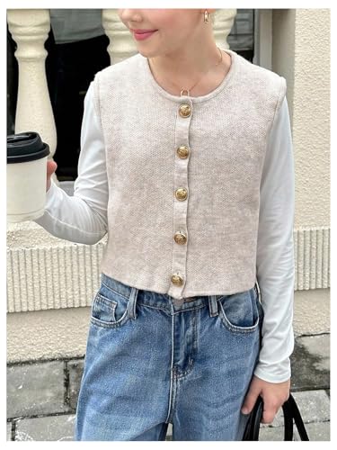 Floerns Girl's Button Down Sweater Vest Sleeveless Crew Neck Lightweight Knitted Tank Top3