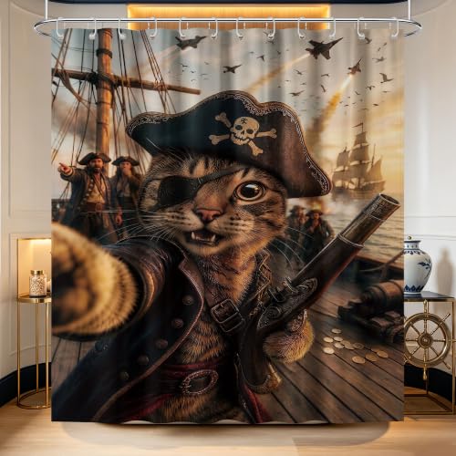 Image of Funny Cat Shower Curtain, Extra Long 70x84 in, Cool Kids