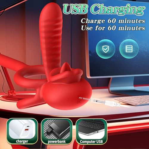 Image of Couples Sex Toys Vibrating Cock Ring, 3-in-1 Dual Cock Ring Vibrator 9 Modes for Clitoral Stimulator with Tongue Licking, Silicone Vibrating Penis Ring Adult Sex Toys for Mens Vibrator