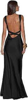 Women's Satin Deep V-Neck Maxi Dress Backless Silk Dresses Wedding Guest | Elegant,Sleeveless,Lining,Formal,Cocktail,Bridesmaid,Beach,Vacation,Party,Date Night,Long Dress