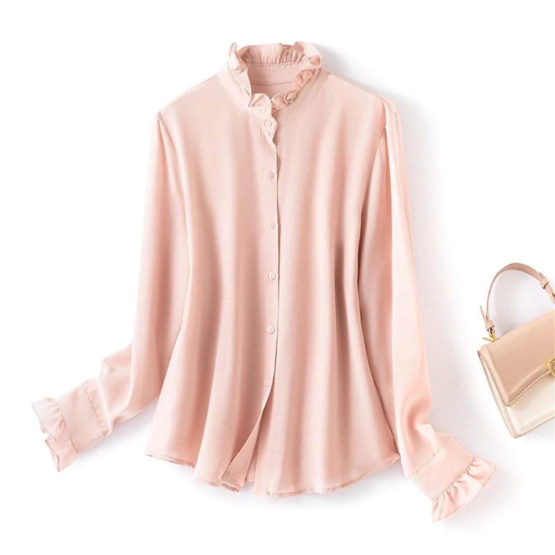 Camisa lisa de manga larga con cuello alto para mujer