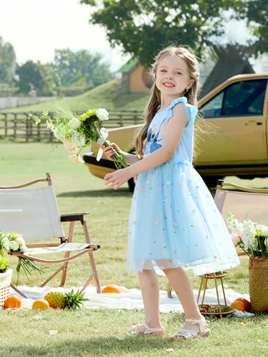 Image of Disney Princess Frozen Elsa Minnie Stitch Toddler Girl Tulle Tutu Dress Ruffle Sleeve Mesh Summer Birthday Party Clothes 2-9Y