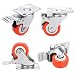 2" Swivel Caster Wheels Rubber Base with Top Plate & Bearing Heavy Duty- Orange Red (Pack of 4)