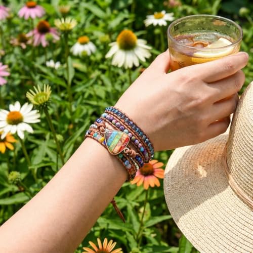 Image of YGLINE Boho Handmade Wrap Leather Tube Crystal Stone Bracelet for Women