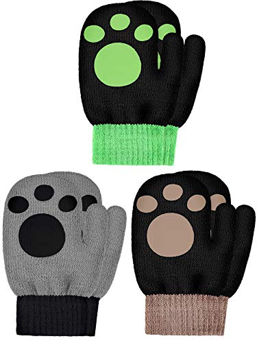 SATINIOR 3 Pairs Toddler Stretchy Mittens Soft Knitted Mitten Winter Knitted Gloves for Boys Girls, 1-5 Years Old , Color 2 ,Small