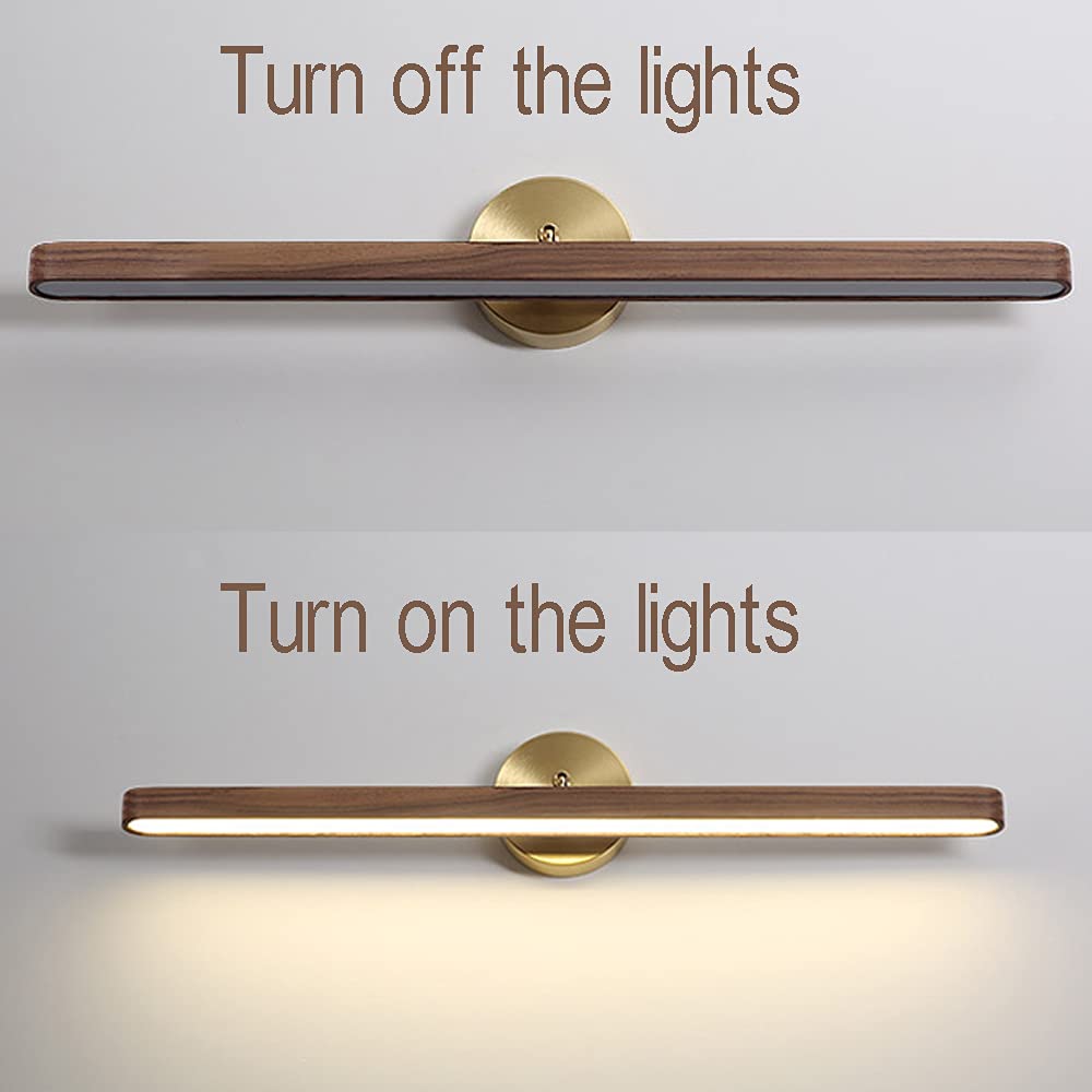 Lampa do lustra łazienkowego w stylu vintage, LED 12 W, lampa ścienna, drewno, IP44, wodoodporna, 60 cm, do toaletki do makijażu, do hotelu