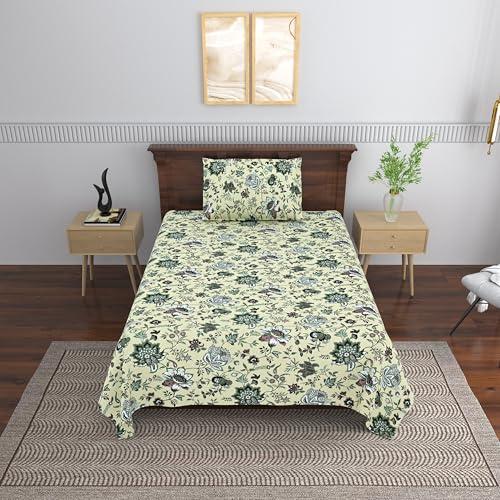 Image of Mafatlal Saanjh 144 TC Cotton Single Bedsheet 90x60 Inch | Elegant Cotton Bed Sheet for Bedroom | Soft Airy Weave | Pillow Cover Included | Cashmere Cream