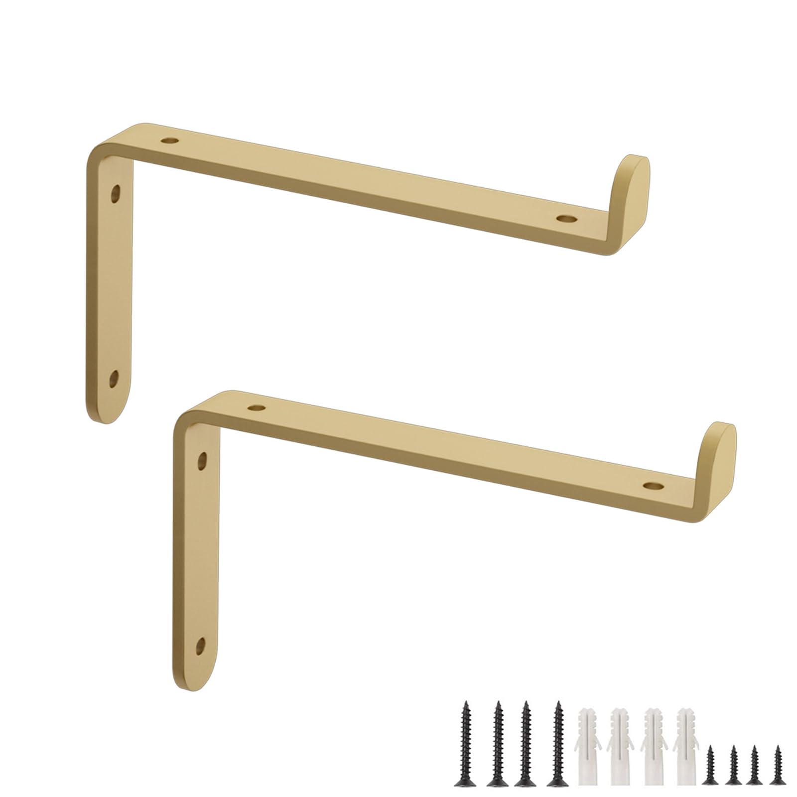 Tow000ack Gold 2 Pcs Shelf Brackets With Lip Heavy Duty Shelf Supports Brackets Metal Wall Mounted Floating Storage Shelves Brackets For Scaffold Board Shelving,With Screws, (150Mm(5.9In))