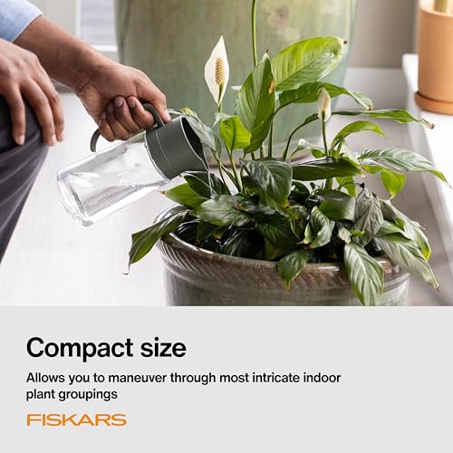 Image of Fiskars Glass Watering Can for Indoor Plants, Small Pitcher for Succulents & Herbs, Easy Fill Top Design and Mess Free Pouring with Narrow Spout for House Plants, Modern Decor Style, 17 oz, Clear