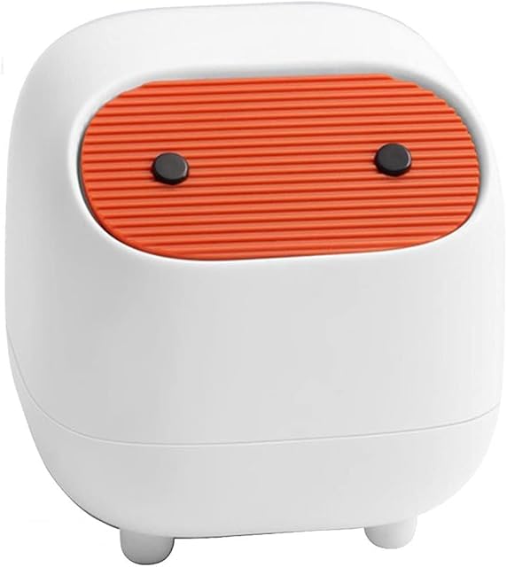 Small Waste Bin, Cute Ninja Press Desk Bin with Lid, Bedroom Bin, Dustbin for Home Bedroom Kitchen Car Office Trash Can (WHITE)