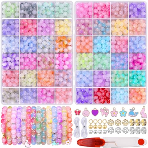 Wuollgess 1700Pcs 8mm Glass Beads for Jewelry Making, 48 Colors ...
