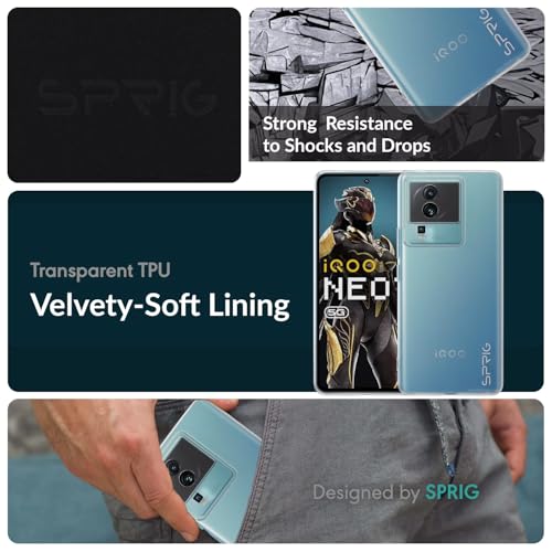 Image of SPRIG Compatible with IQOO NEO 7 5G Premium FlexCrystal Back Cover Drop Tested Shock Proof Mobile Case for Men, Women, Boys and Girls with Camera Protection (Transparent)