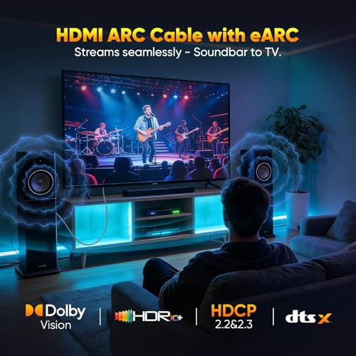 Image of Certified HDMI 2.1 Cable 6FT, HDMI eARC /ARC Cord for Home Theater | 48Gbps & 8K@60Hz for Soundbar to TV, 8K /4K TV, Roku /Apple TV, PS5, Xbox,Projector,Gaming Monitor, Computer and More