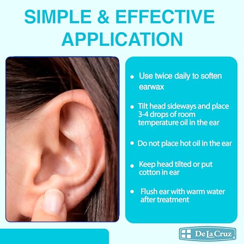 de la cruz ear wax remover and earwax softener 100 pure sweet oil for ears gentle and natural ear oil - 1 fl oz