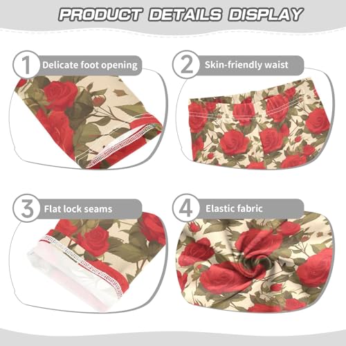 KLL Floral Pattern Red Roses Toddler Girls Cotton Pants Soft High Waisted Sweatpants Exercise3