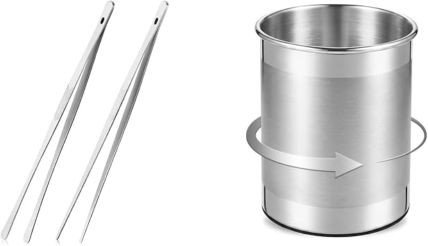 ChefBee 2PCS 12" Kitchen Cooking Tongs Tweezers and 360 Rotating Stainless Steel Utensil Holder