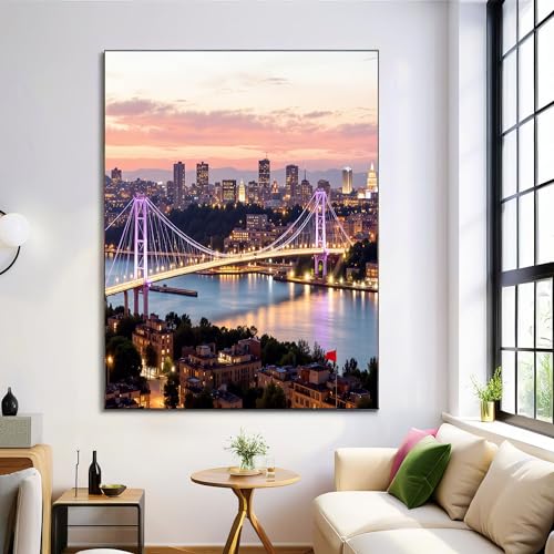 ANALTIRCE Arte de pared Naturaleza Ciudad Arquitectura Sobre Lienzo, Póster Estético con Amanecer Ciudad Puente, Moderno Salón Dormitorio Decoración Póster Pintura No Enmarcado, 40×60 cm