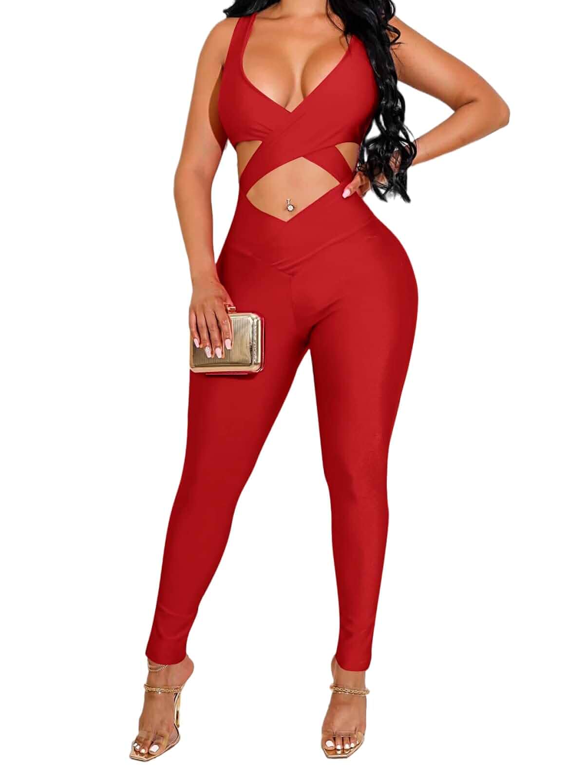 acelyn Women's Sexy Sleeveless One Piece Jumpsuit-Summer Cut Out Bodycon Rompers Clubwear Y2k Streetwear Sleeveless · Slim