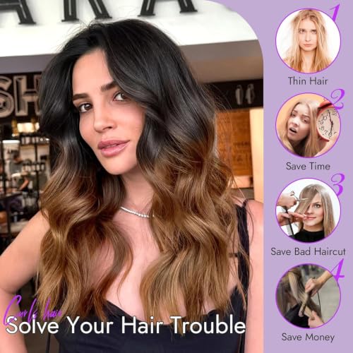 Image of Eawwii Wigs for Women Ombre Brown Highlight,Wavy Synthetic Lace Wig 18 Inch