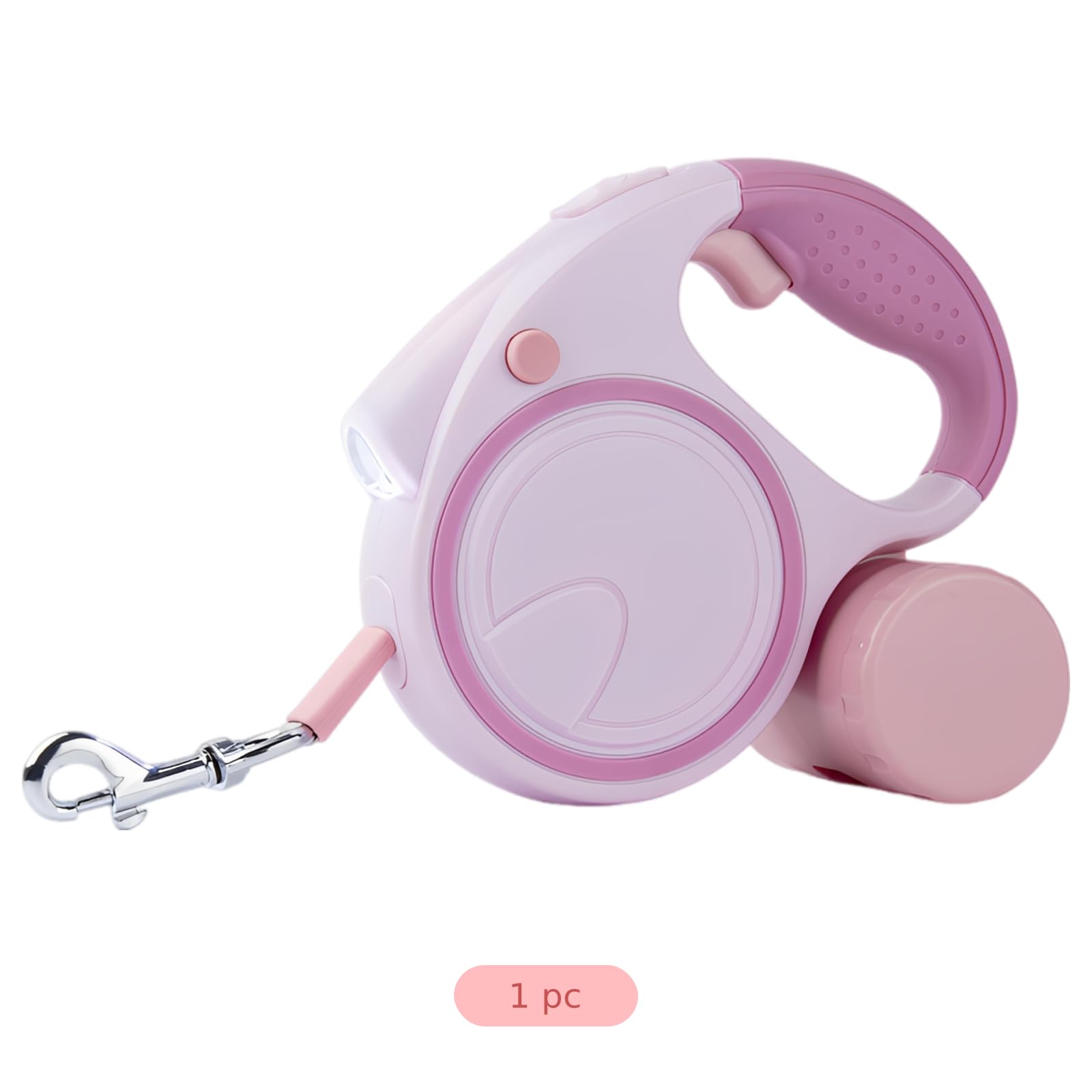 Rollleine Rosa, ausziehbare Hundeleine 16,4 ft/5 m, automatisch ausziehbar, mit LED-Licht und Beutelspender, rutschfeste Kontrolle per EIN-Knopf-Bremse, für Abendspaziergänge, ABS-Kunststoff