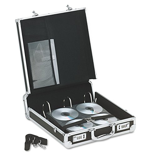 Vaultz Locking DVD Storage Case - Secure Organizer 200 CD Holder, Video Game Binder and Media Book for Travel w/Key and Carrying Handle, Black-Silver