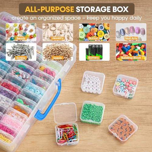 Image of Bead Organizer with Handle, 60Pcs Small Clear Bead Storage Boxes with Labels, Large Craft Case and Mini Plastic Dispensing Containers for Jewelry Making Diamonds Arts Screws Seeds Small Parts