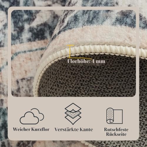 CHOSHOME Waschbarer Kurzflor Teppich Wohnzimmer - 200x290CM Orange-grün – Ansicht 2