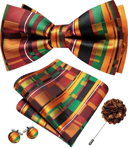 Image of YOHOWA Mens Bow Tie Set Paisley Coloful Pre-tied Bowties Adjustable with Handkerchief Cufflinks Wedding Prom Party