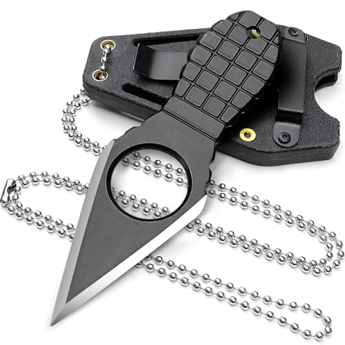Image of Mini EDC Pocket Neck Knife with Chain and Sheath w /Pocket Clip, Ultra Small Fixed Blade Knives Tactical Necklace Knife for Men, Utility Box Cutter Outdoor Camping Backpacking Knives