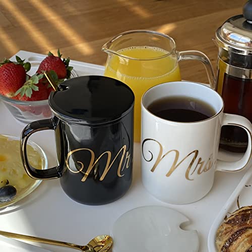 Triple Gifffted Couples Gifts For Wedding Anniversary, Engagement, Christmas - Valentines Day Mr And Mrs Mugs Couple Gift For Husband And Wife, Him/Her, His Hers Newlywed, Bride, Lids And Teaspoons #TOP7