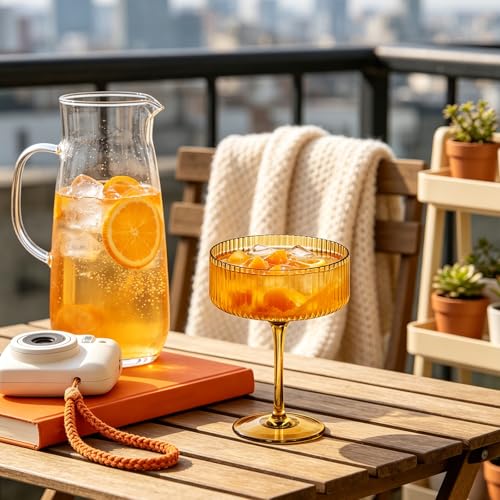 Rkyhwowby 6 PCS Ribbed Coupe Glasses Amber Plastic Champagne Coupe Cup 10.5oz Espresso Martini Glass Shatterproof Acrylic Vintage Margarita Glassware Cocktail Glass for Thanksgiving Wedding - image 5