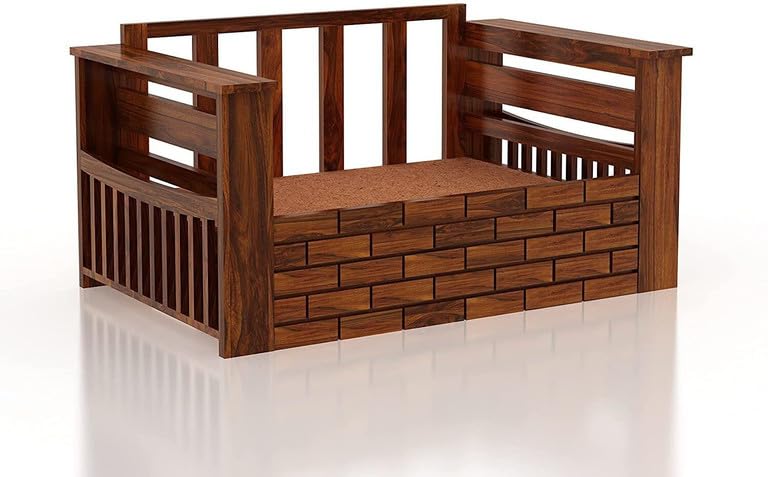 Image of Solid Sheesham Wood Sofa Cum Bed 2 Seater | Wooden Foldable Double Bed for Living Room with Headboard & Storage | Bed Cum Sofa with Mattress for Bedroom Furniture (Honey Finish)