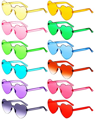 CHENGU 12 Pairs Summer Pool Party Favor Colorful Heart Rimless Sunglasses for Women Trendy Sunglasses