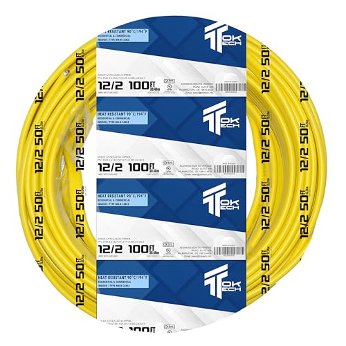 12Gauge 2Conductor Residential/Commercial House Wiring NM-B Jacket Indoor Cable,12/2AWG Electrical Low Voltage Circuit Annealed Solid Copper Cord (100ft)