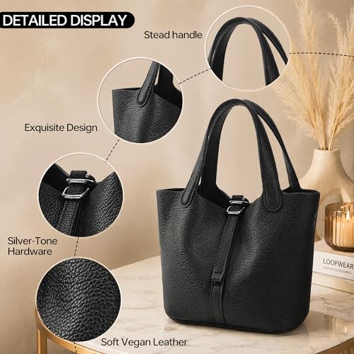 Mini bolso tipo saco para mujer, cuero vegano miniatura 3