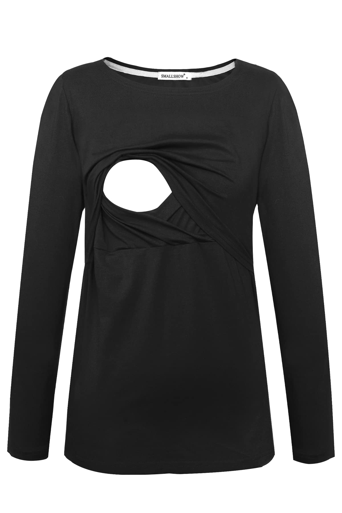Smallshow Women's Maternity Nursing Tops Comfy Long Sleeve Breastfeeding T-Shirt Small Black-Light Grey-Deep Green Stripe