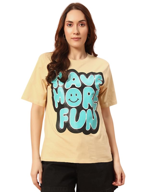 Image of THE DRY STATE Women Loose Fit Half Sleeve T-Shir Graphic At Front - Skin, S (Pack of 1)