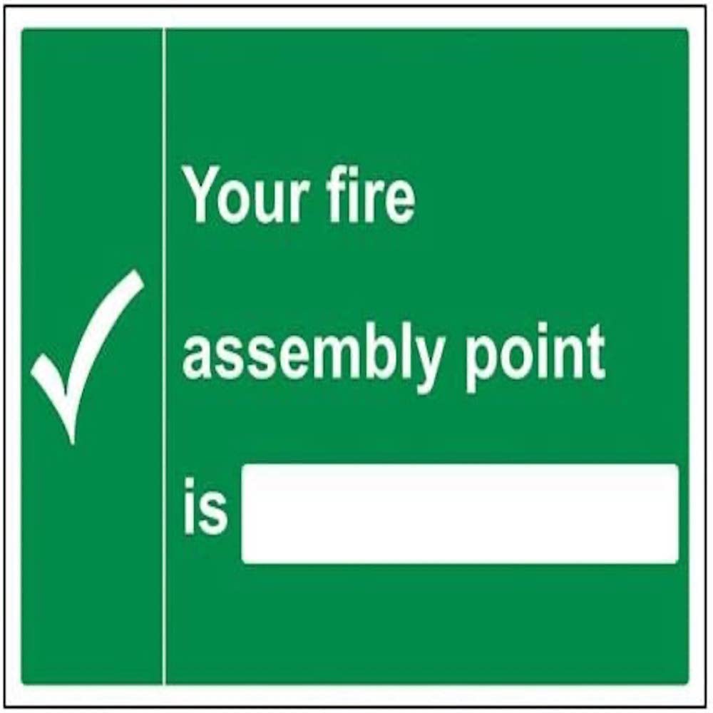 Cartello Sicurezza Vsafety – "Your Fire Assembly Point Is" – Orizzontale, 400x300 Mm, Adesivo, Norme ISO 7010 - 4