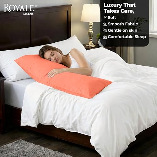 Image of ROYALE LINENS Body Pillow Cover - Double Brushed 1800 Microfiber - 20 inchx54 inch with Hidden Zipper Closure - Wrinkle & Fade Resistant - Super Soft Body Pillowcase 2 Pack (Coral, Pack of 2)
