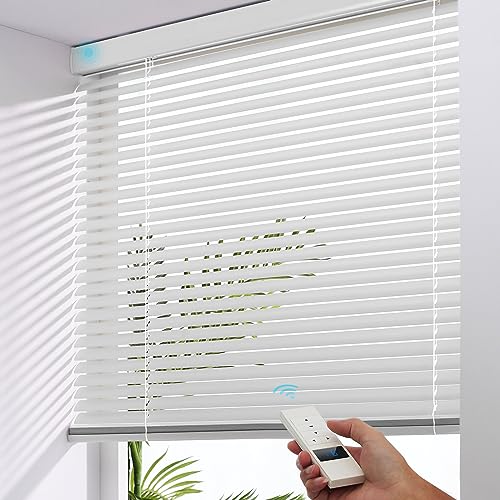 ACMEART Motorized 1'' Aluminum Blinds - Remote Control Rechargeable Cordless, Waterproof Horizontal...