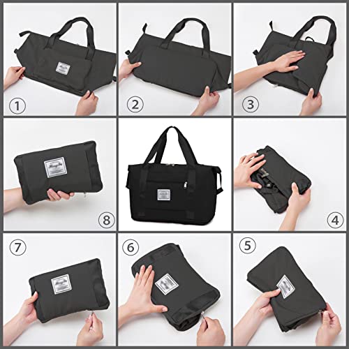 Keyck Sporttas Dames Heren met Natte Zak, Sports Duffel Bag Extra Groot, Waterdicht Ziekenhuistas Opvouwbaar Unisex Weekendtas voor Yoga Strand School Sport Fitness Gym Vakantie Zwart - Image 5