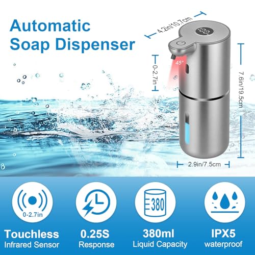 Image of OHIFAST Touchless Automatic Liquid Soap Dispenser, USB Rechargeable, Intelligent Hand Soap Dispenser, 6 Levels Adjustable 380ml, Wall Mount for Accessories