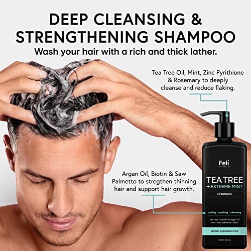 5X Strength Extreme Mint & Tea Tree Shampoo And Conditioner Set 100% Sulfate Free - Cooling, Soothing, Thickening Natural Itchy Dry Scalp Dandruff Shampoo For Men/Women W. Zinc, Aloe, Argan, Biotin #TOP3