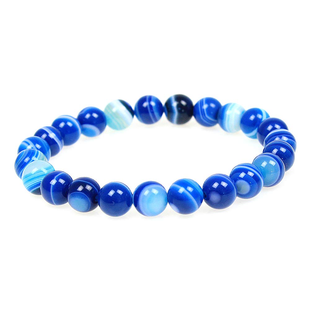 MJDCB8mm Natural Blue Striped Agate Beads Bracelet Healing Crystals Bracelets
