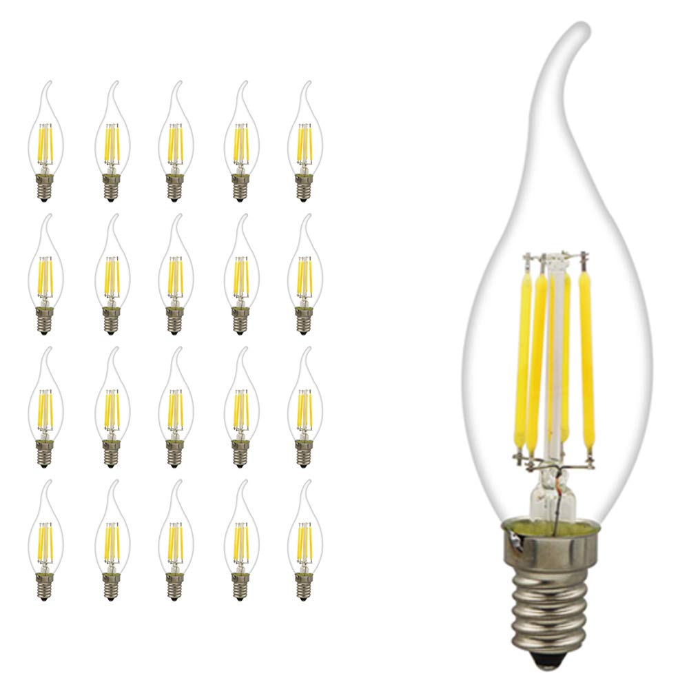 20 Pack E14 Vintage LED Filament Ampoules Flamme 4W Blanc Chaud 2700K C35 Queue Pour Rétro Vieux Lustre Pendentif Lampe