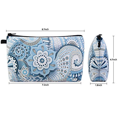 Image of Makeup Bags for Women, MAGEFY Portable Travel Cosmetic Bag with Black Zipper Pouch Waterproof Makeup Pouch Multifunctional Small Bag for Women (1 pack, blue flower 0175)