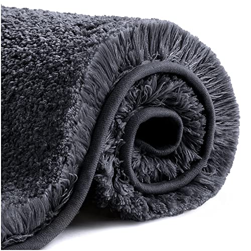 Image of VANZAVANZU Bath Mats Non Slip Ultra Soft Absorbant Microfiber Fluffy Thick Bathroom Rugs Machine Washable (20 inchx32 inch, Black)